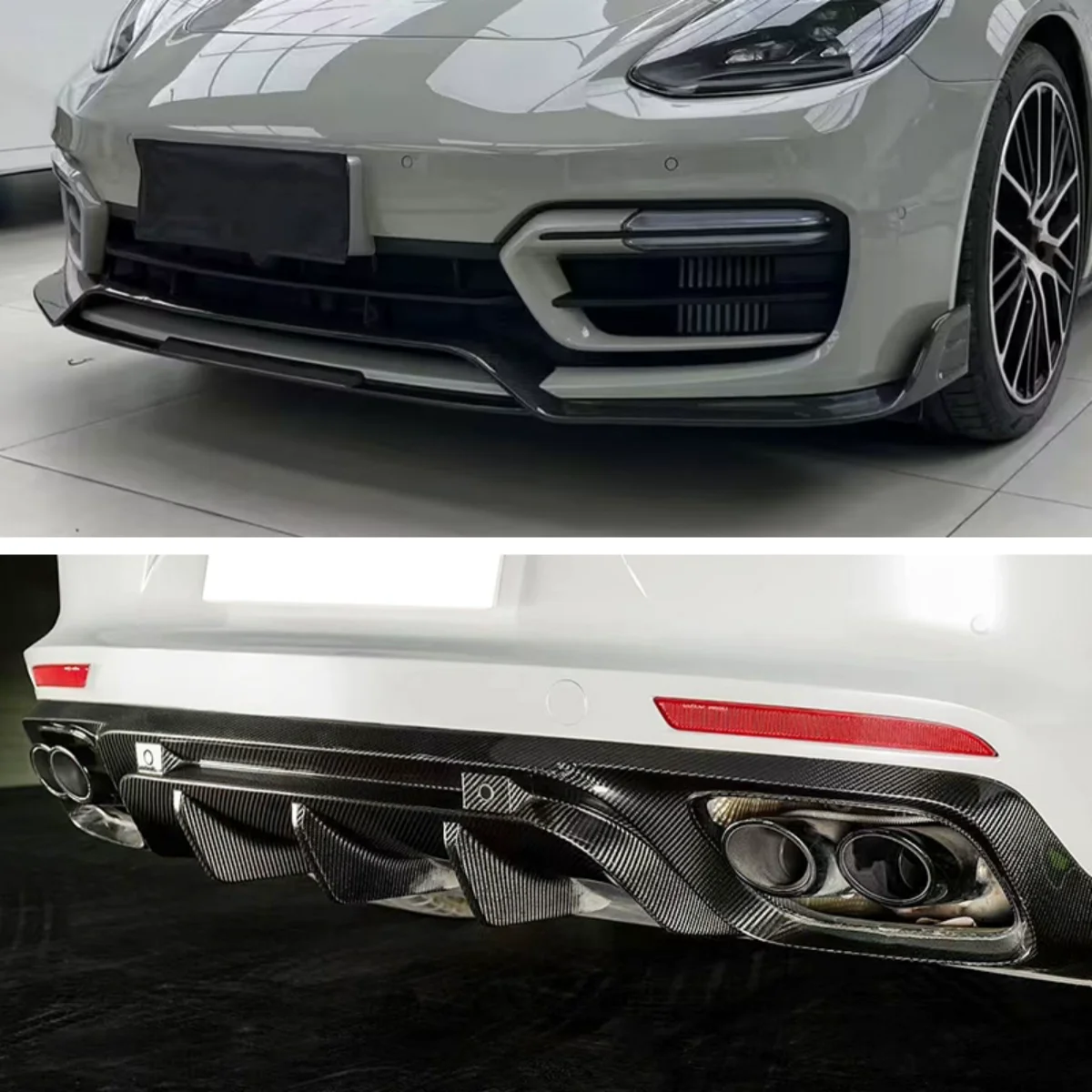 

Сухой комплект кузова из углеродного волокна для Porsche 971 Panamera GTS 2017-2023, модифицированная передняя губа, задняя объемная губа, автомобильные аксессуары