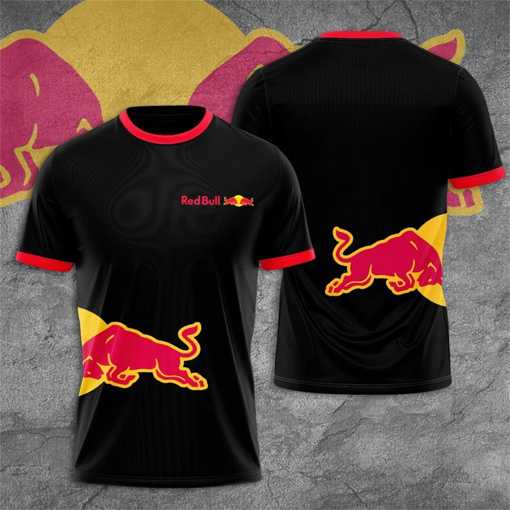 

2025 New 3D Printed T-shirt Red Bull Street Fashion Round Neck Short Sleeve Top Loose Fitness Men's T-shirt Casual Street Clothi