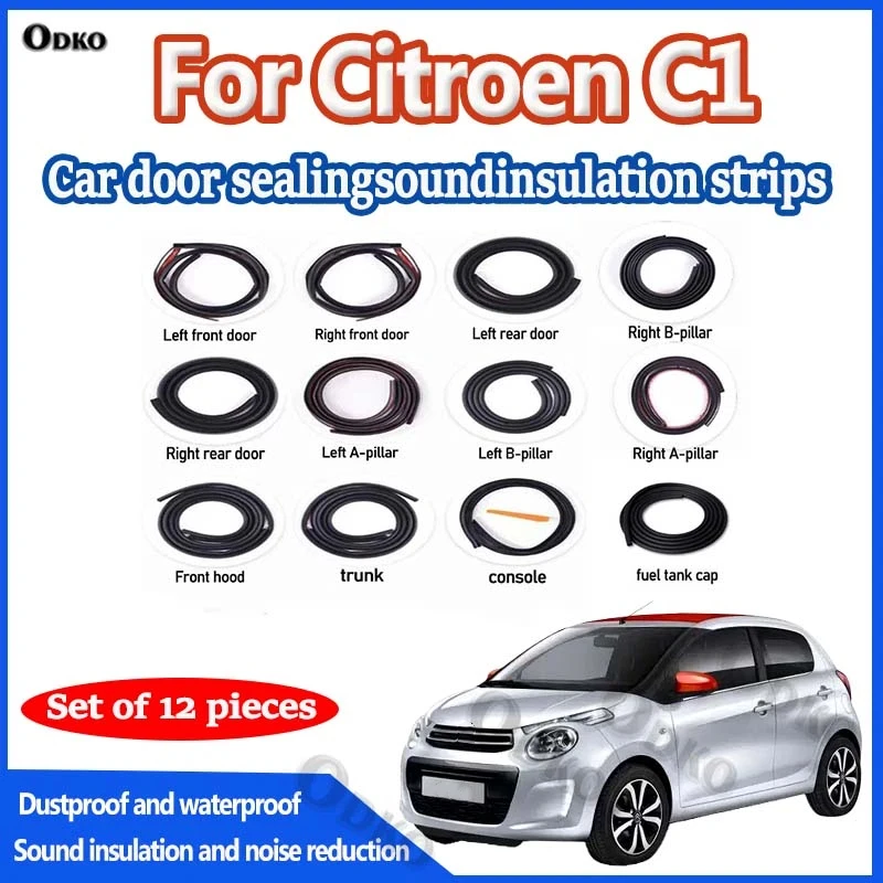 Car Door Seal Strip Rubber Noise Insulation Dustproof Seal Strip Not easy to Fall off For Citroen C1 Car Accessories 12PCS