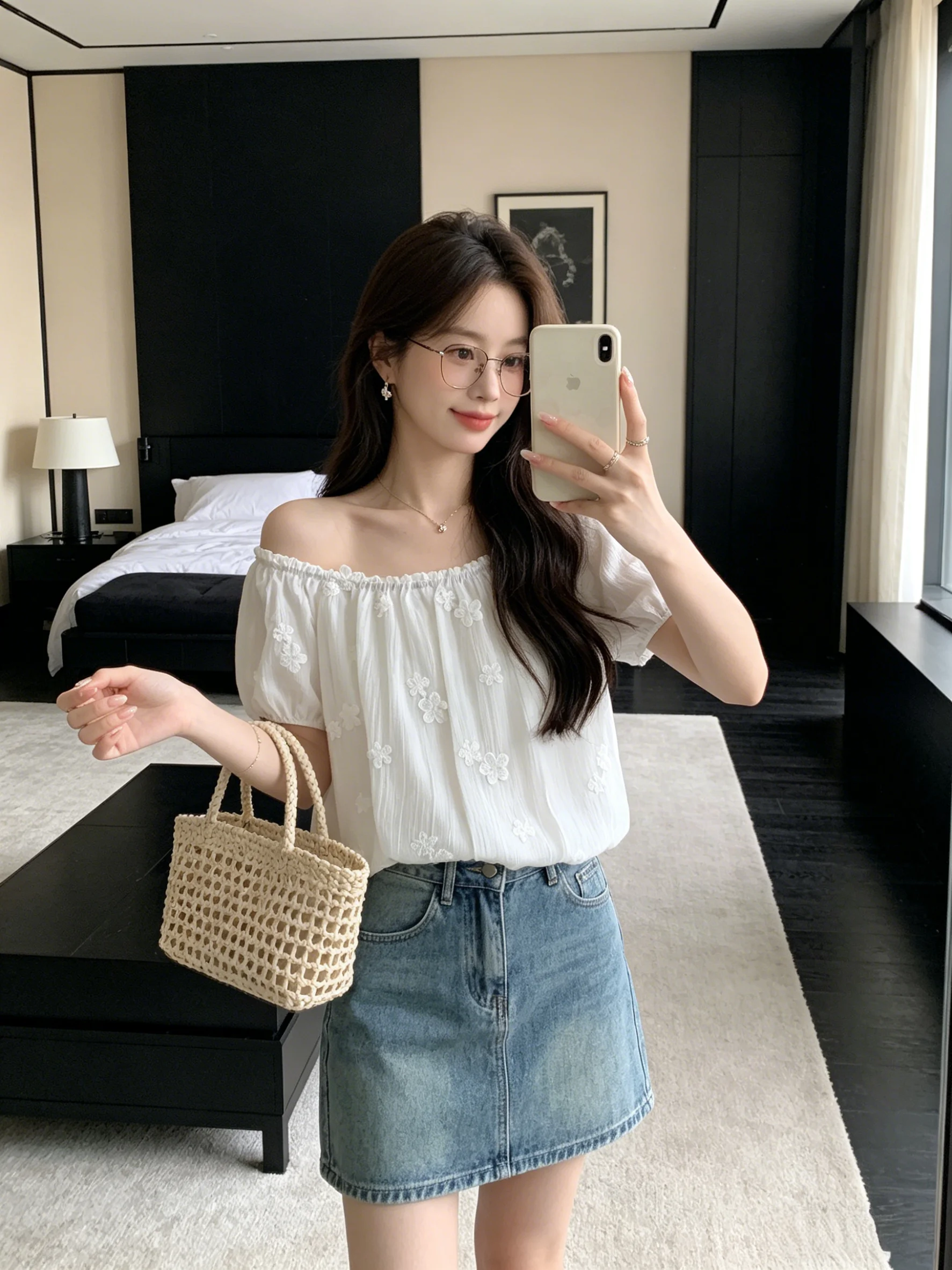 

Женская блузка Sweet Style с круглым вырезом, коротким рукавом, вышивкой, объемным воротником с рюшами, дышащая, удобная, для повседневной носки