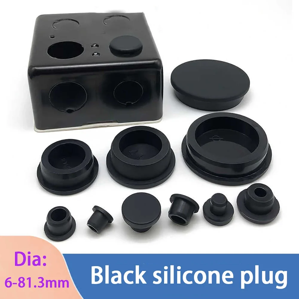 Black Silicone Plug Dia 6mm-81.3mm Round Dustproof Sealing Cover Heat-Resistant Silicone Hole Plug Sealing End Cover Protector
