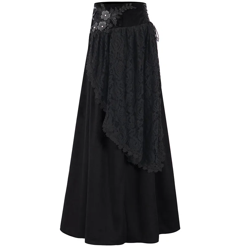 Saia gótica Sle de comprimento médio f Bla Lace Flower Net Stage Performance loween Roupas femininas Linha A Silhueta Pure...