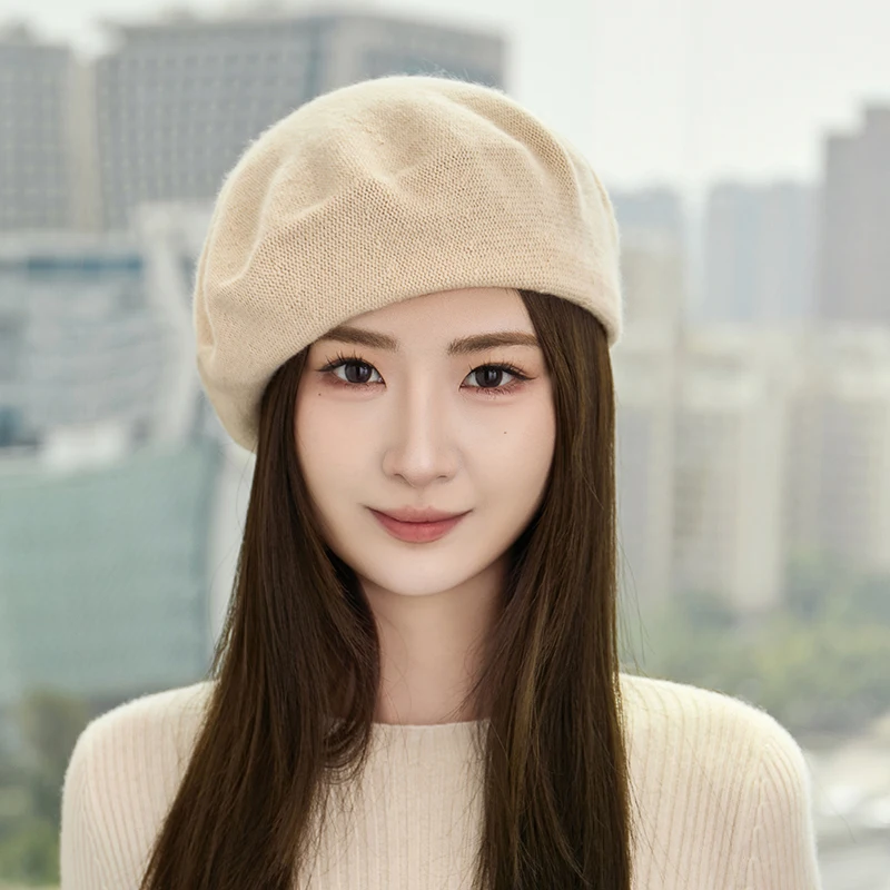

Высококачественная шапка из 100% кашемира, зимняя теплая шапка, женская однотонная универсальная повседневная шапка в стиле ретро, стильный берет во французском британском стиле