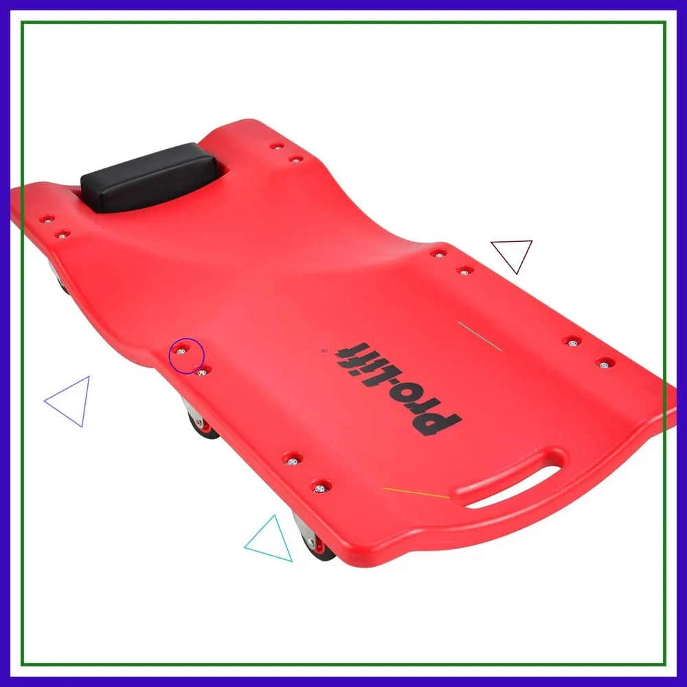 

36-Inch Plastic Mechanic Creeper with Padded Headrest - 300 Lbs Capacity, Lightweight HDPE Body, Swivel Casters