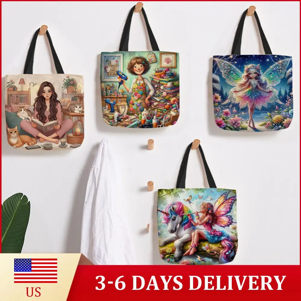 

4pcs Girl Linen Tote Bag Handbag Large Capacity Women Shopping Shoulder Bags
