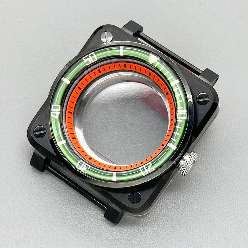 Mod 42mm Schwarzes Quadratisches Piloten-Cockpit-Gehäuse mit Transparenter Rückseite Passend für NH34 NH35 NH38 NH36 4R 7S Uhrwerk Saphirglas Uhrengehäuse-Teil – Detail 4