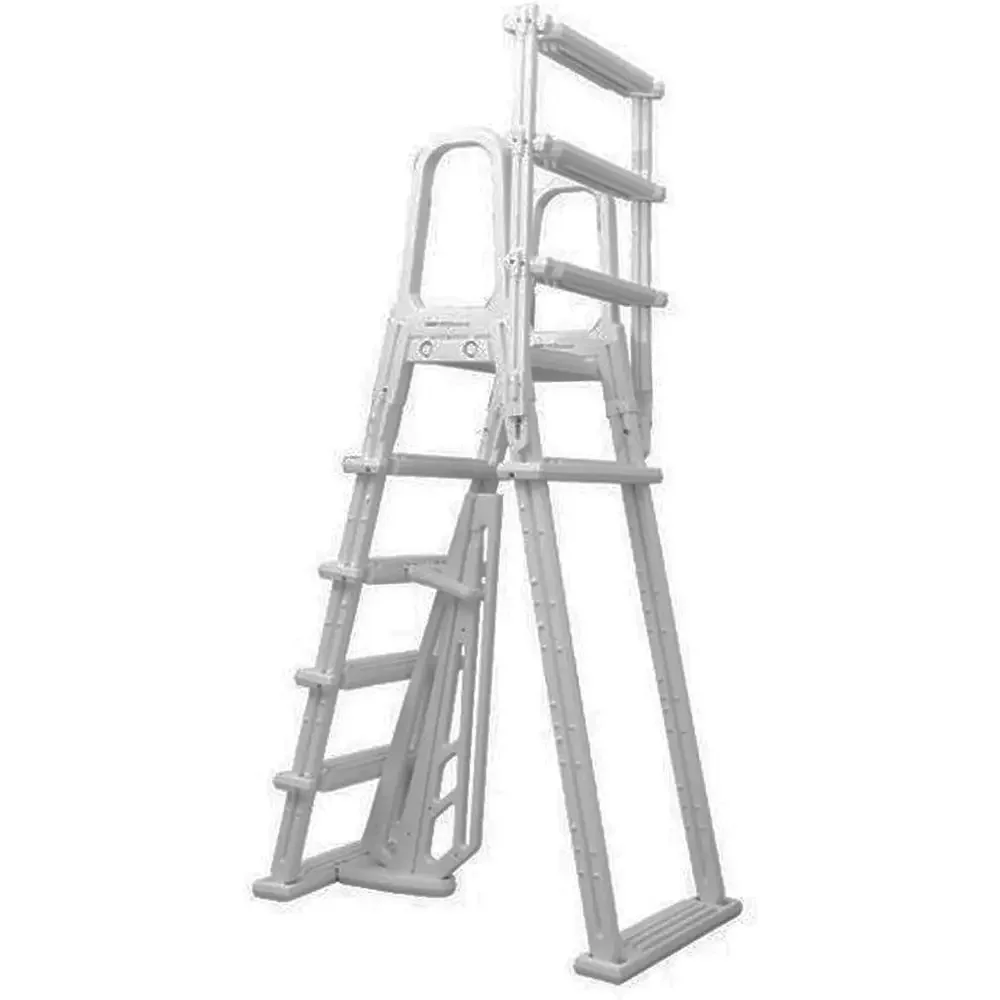 Adjustable 48-54 Resin Above-Ground Pool Entry with Anti-Slip Steps, Safety Platform, and Dual Handrails