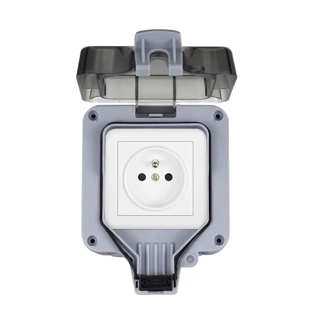 VISWE Francuskie gniazdo IP66 Wodoodporne zewnętrzne gniazdko ścienne FR Standardowe gniazdko elektryczne do ładowania w ogrodzie