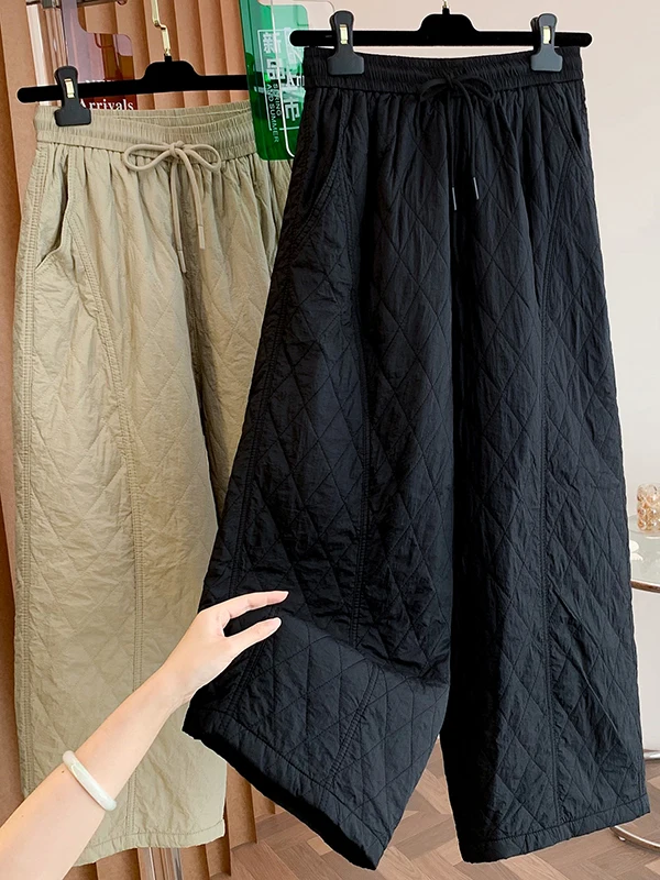 Pantaloni in cotone da donna Pantaloni invernali a vita alta a gamba dritta a gamba larga Pantaloni in cotone a nove punti