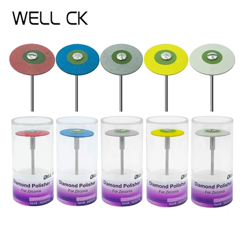 WELL CK, 1 unidad, disco de rueda pulidora de diamante de goma Dental para restauraciones de porcelana y Zirconia, ruedas pulidas dentales HP de 26mm