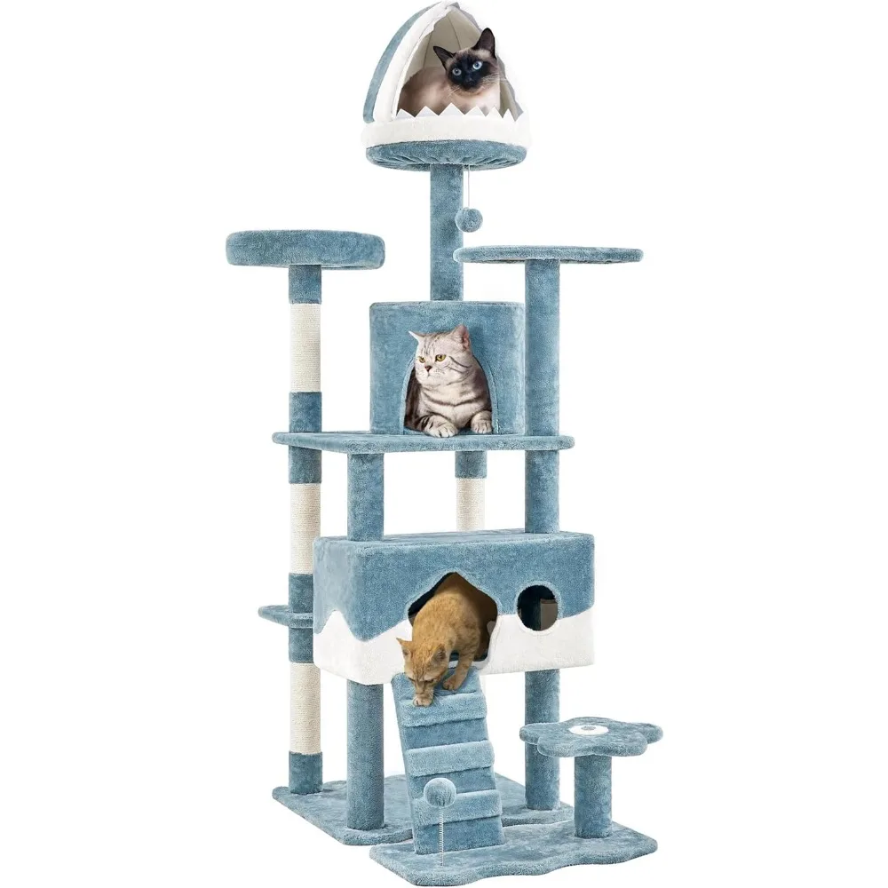 

Cat Tree, 72.5inch Ocean-Themed Cat Tower, Multi-Level Large Cat Tree for Indoor Cats with Shark's Mouth Bed & 2 Big C