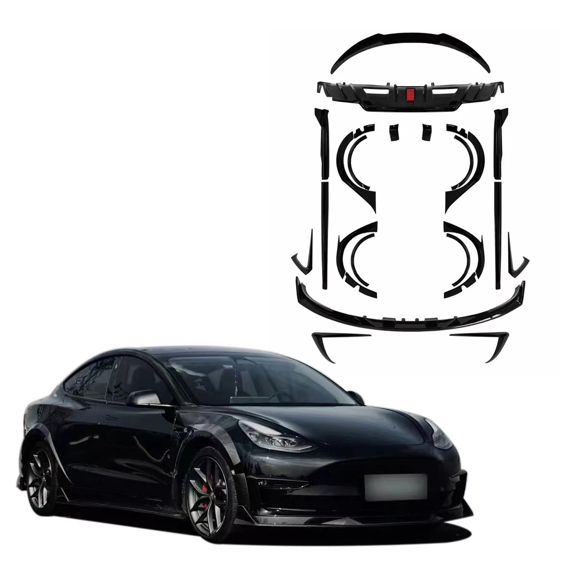 2023 New Design Body Kit For  Model 3 17-23 Upgeade to Turbo wide body diffuser PP+ABS Material Dry Wet carbon fiber look