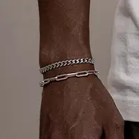 2pcs Men's Chain Bracelets,Stainless Steel Silver Gold Black Color Twist Rope Chain Wristband,Trendy Cuban Link Chains Gift 3