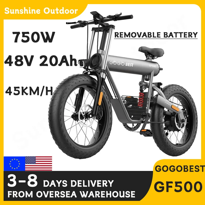 

GOGOBEST GF500 Electric Bicycle 20*4.0''Fat Tire Bike 750W Motor E-bike 45Km/h Top Speed 48V 20Ah Battery 90-100KM Max Range+LCD