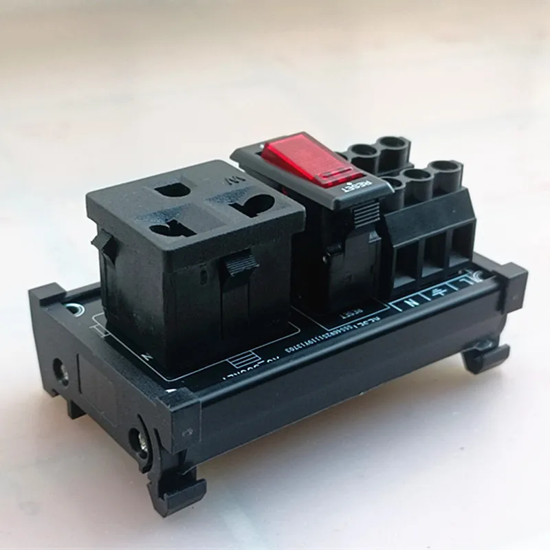 DIN Rail Mount AC 125V Receptacles Outlet Power Strip Module, with Rocker Switch Thermal Circuit Breaker Overload Protector