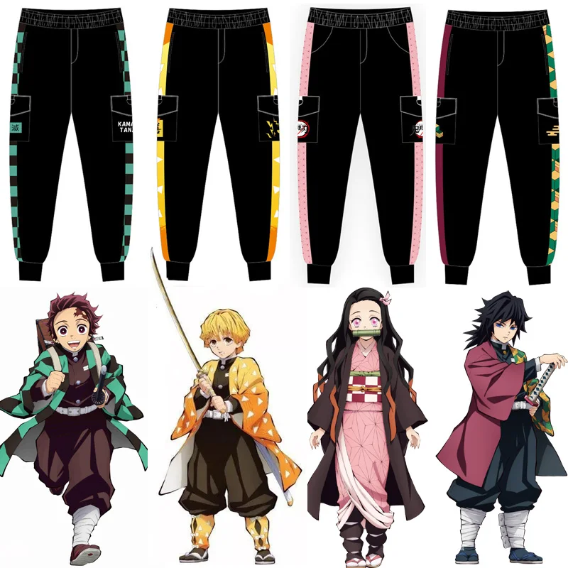 Anime Demon Slayer Joggers Pants Kimetsu No Yaiba Zenitsu Tanjirou Kamado Nezuko Cosplay Women/Men Casual Sweatpants Trousers