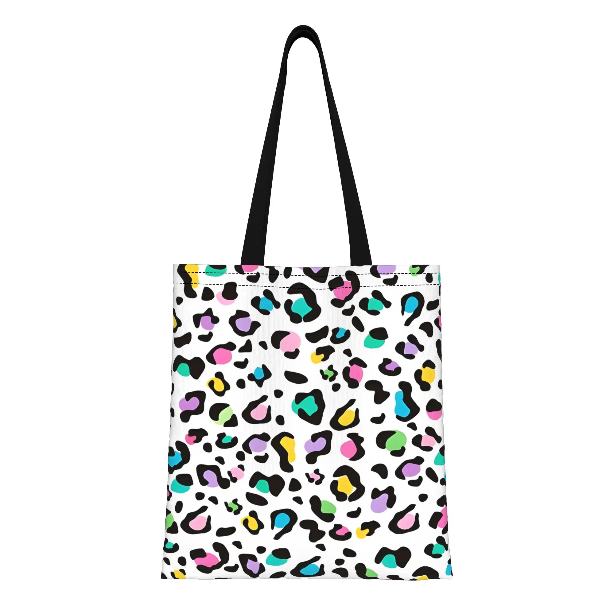 Pastel Rainbow Leopard Leopard Print Canvas Tote Bag Perfect for Outdoor Women's Top-Handle Bags