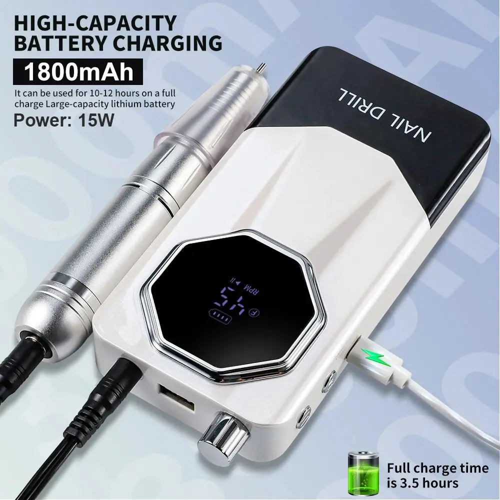 Fresa per Unghie Elettrica Professionale Portatile 45000RPM Ricaricabile Silenziosa Lima per Unghie per Manicure Strumento da Salone