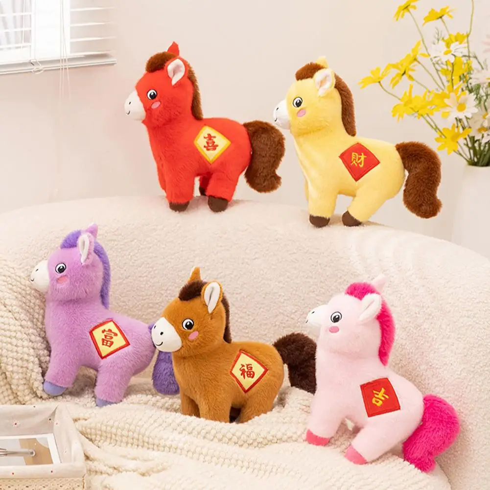 2026 Jaar Staande Foal Pluche Pop Pluizige Staart PP Katoen Pony Knuffels Lange Manen Mooie Cartoon Paard Knuffel Kids gift