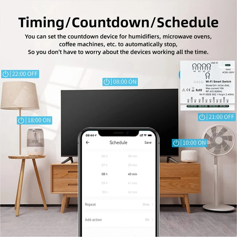 4CH Ewelink Wifi Smart Switch+RF433 Remote 2.4G Wifi Smartlife Home Automation Module For IFTT Alexa Google Home