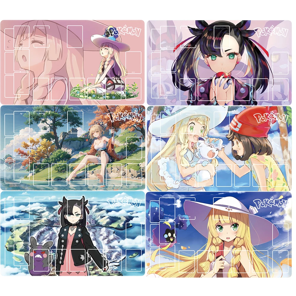 Игровой коврик для карт Pokemon Ptcg Lillie Marnie Eevee Greninja, самодельные персонажи аниме, комиксная версия, игровой коврик для одного игрока