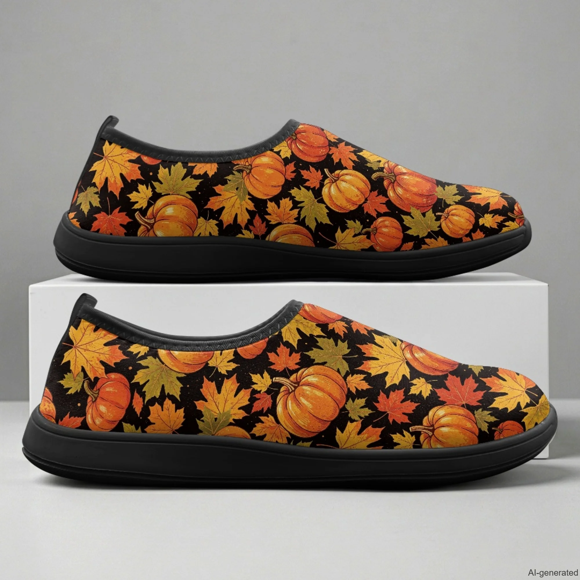 XIXIRIMIDO Slip-on Wide-toed Shoes Men's Breathable Mesh Shoes Women Sneakers Man Shoes Male Nurse Shoes Pumpkin Pattern 36-46