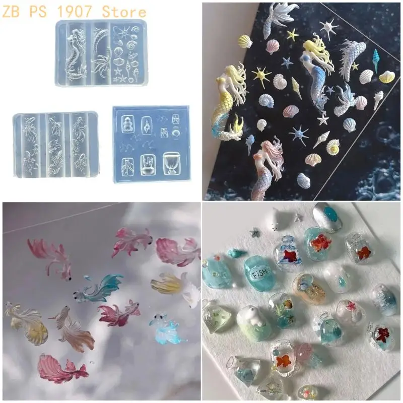Silicone Art Template With Aquatics Animal Reliefs Including Dolphin Clam and for Creative Designs 55KA