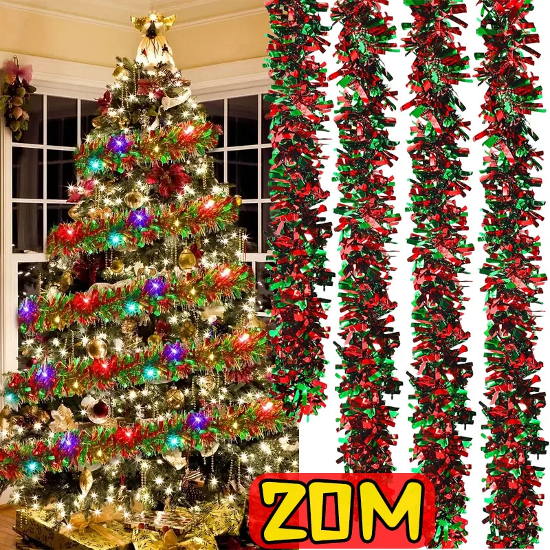 Christmas Tinsel Garlands Decoration Bar Tops Red Green Wreath Xmas Tree Ornaments Party Home Staircase Decor Pendant Prop
