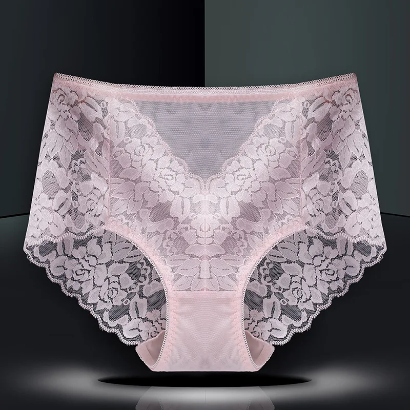 Sexy Women Lace High Waist Tummy Control Underwear Large Size Female Panties Cotton Crotch Antibacterial Seamless Briefs 5XL