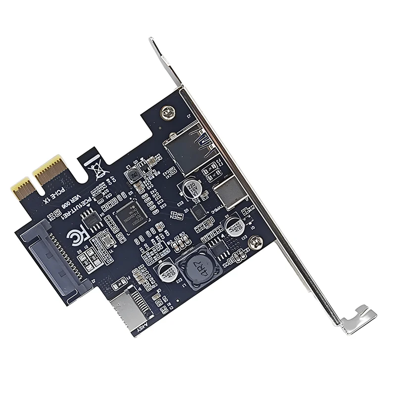 PCIE kartu ekspansi tipe-e, USB 3.0 + Tipe C + kartu ekspansi dengan daya SATA NEC720201 pengontrol Chip PCI Express X1 USB3.2 GEN1 5G