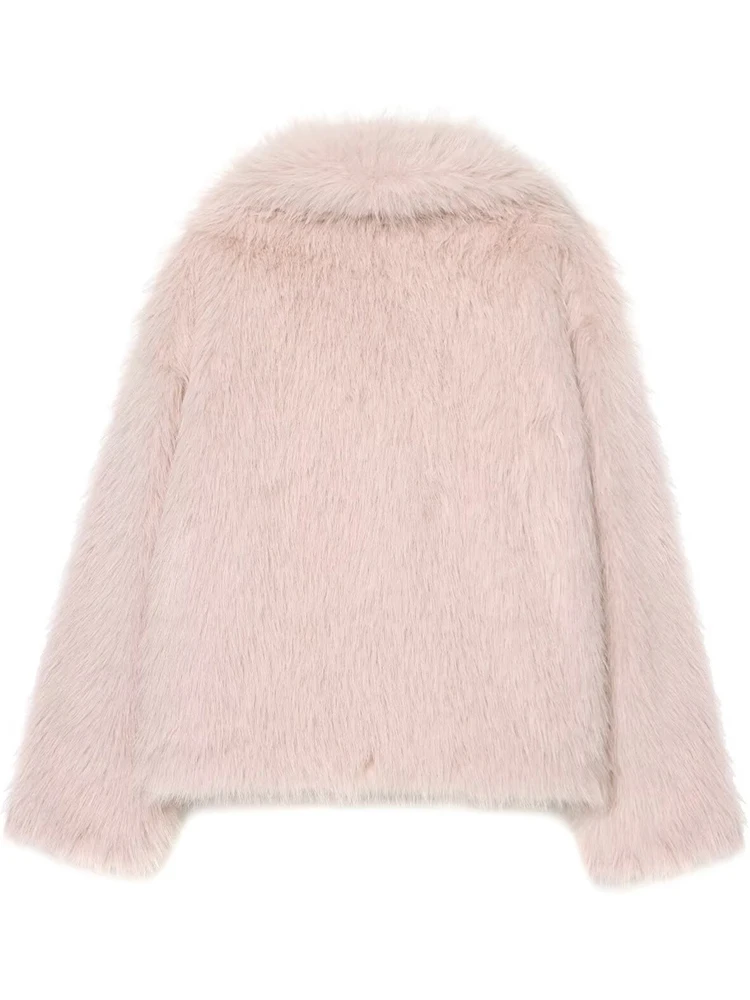 Damska kurtka futrzana 2025 Moda damska Jednolity kolor Długi rękaw Zapinana na guziki Krótkie kurtki Damski płaszcz jesienno-zimowy na co dzień