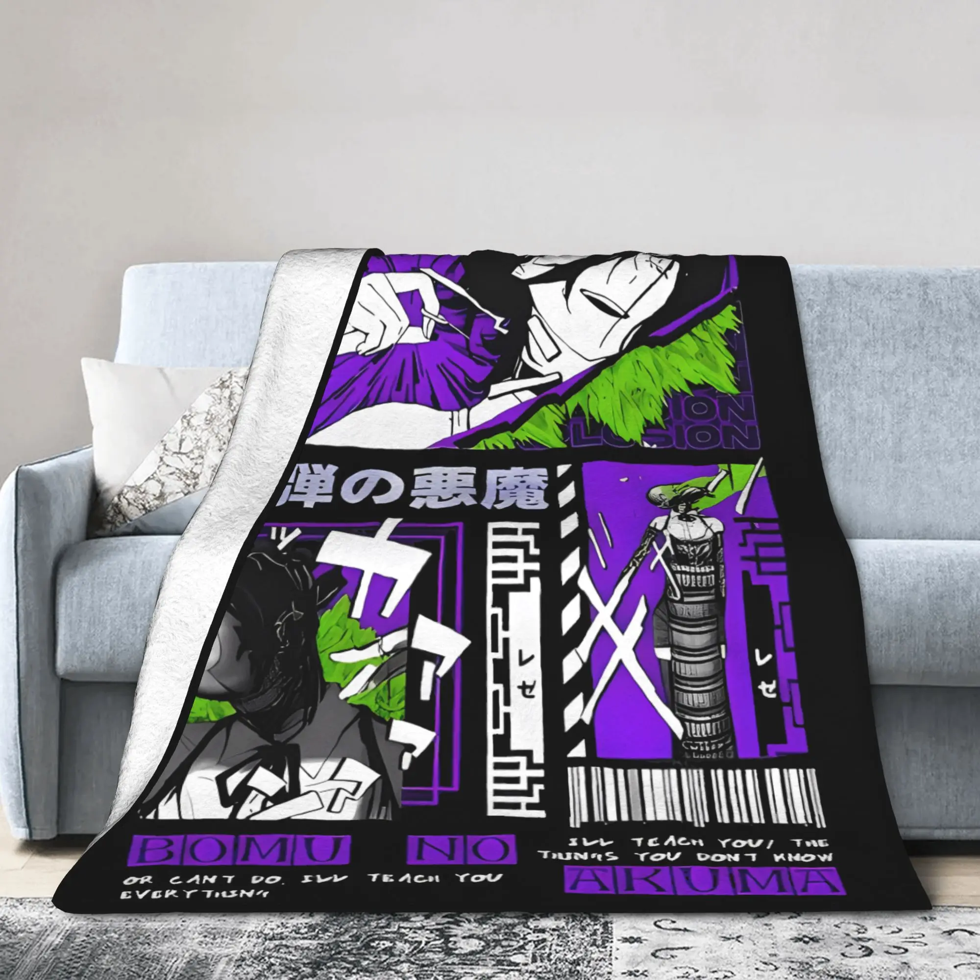 

Chainsaw Man Reze Flannel Blankets Anime Movie Fashion Throw Blanket for Home Hotel Sofa 125*100cm Quilt,