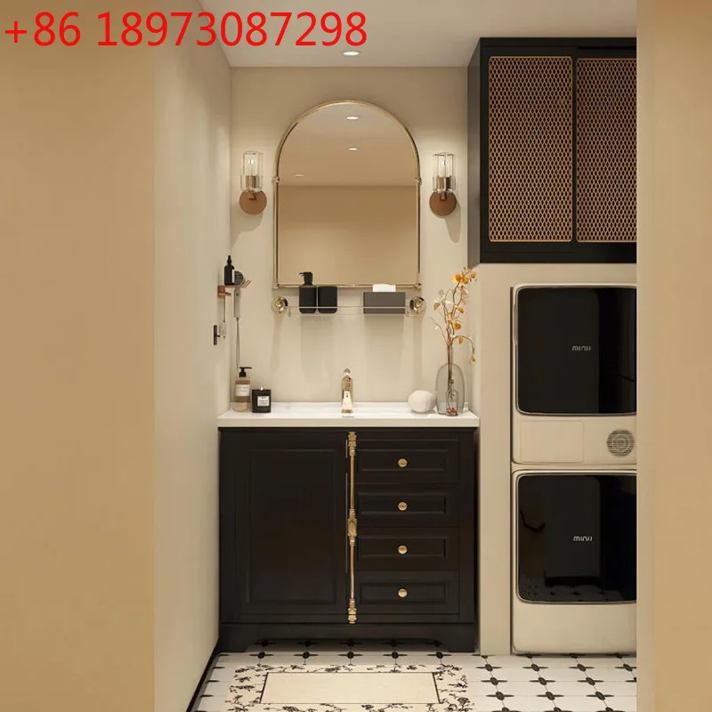 

Floor-to-ceiling French retro bathroom combination ceramic integrated basin Washing table Solid wood paint cabinet