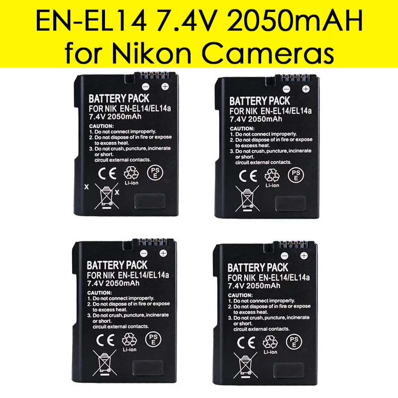 EN-EL14 7.4V 2050mAH Battery Suitable for Nikon Cameras D3100 D3200 D3300 D5100 D5200 D5300 D7000 D7100 D7700