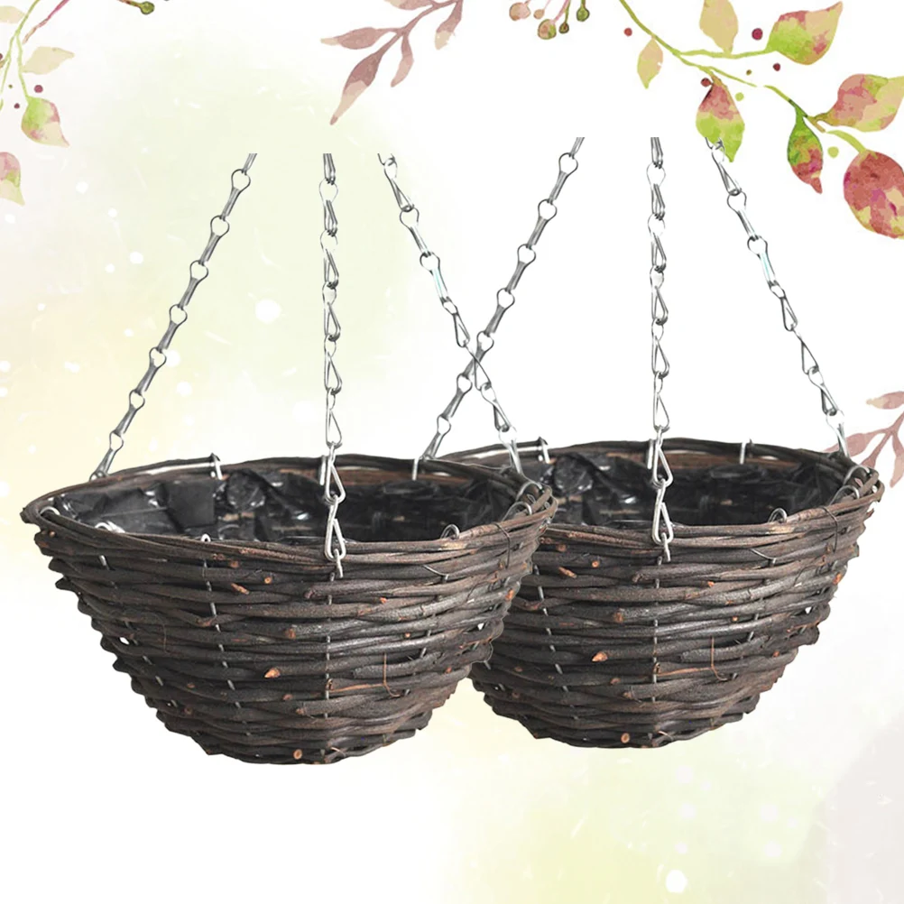 

2 Pcs Willow Flower Pot Hanging Basket Planter Indoor Straw Planters Pots Country Decor