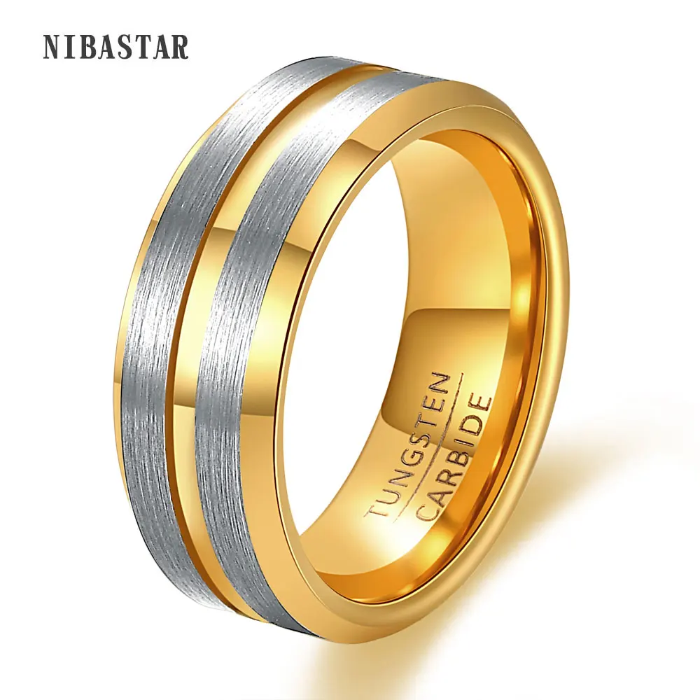 Anel de carboneto de tungstênio prateado e dourado para homens, faixa fina de casamento, joias vintage, anel anime, tamanho 6-15, 8mm
