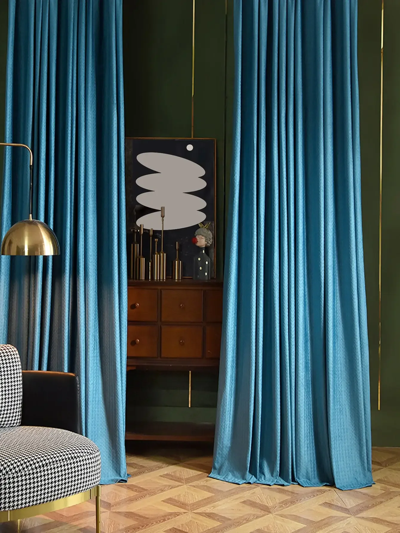 Blue Velvet Braid Curtain 1PC Curtains for Living Room Curtains for Bedroom