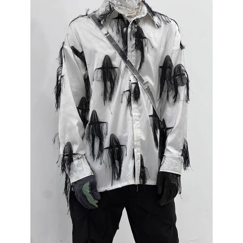 

SuperAen, оригинальный дизайн, новинка 2025, корейский стиль, модные зеленые рубашки с кисточками и перьями, свободные повседневные женские рубашки с длинными рукавами