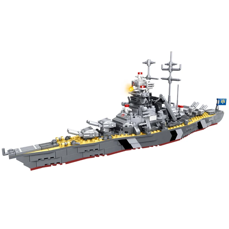 WOMA Creative Bismarck battleship, aircraft carrier, building block weapon, warship model assembly, building block ship toy