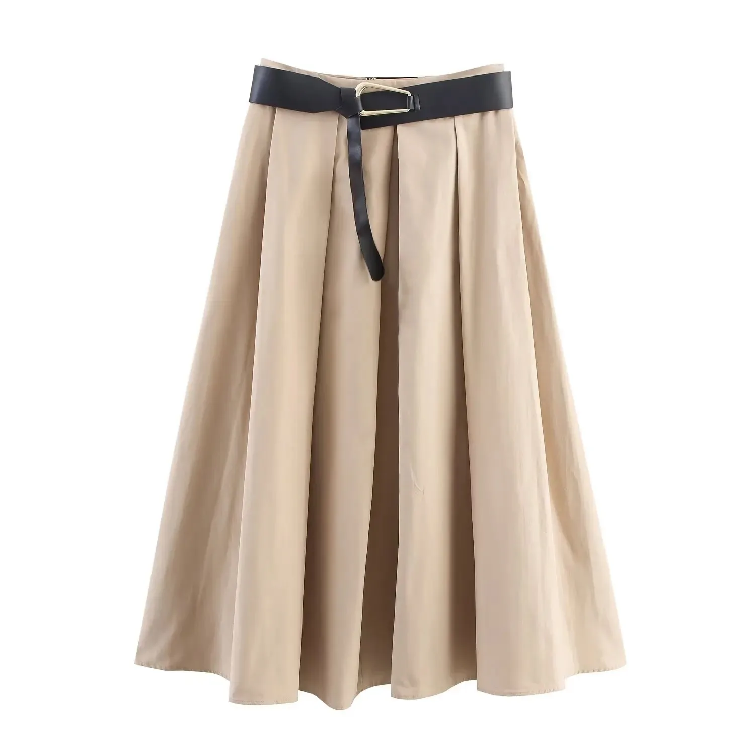 

HH Women's Fashion Vintage Belted Cape-Style Zipper Midi Skirt Female High Waist Elegant Party Pleated Casual A-line Skirt