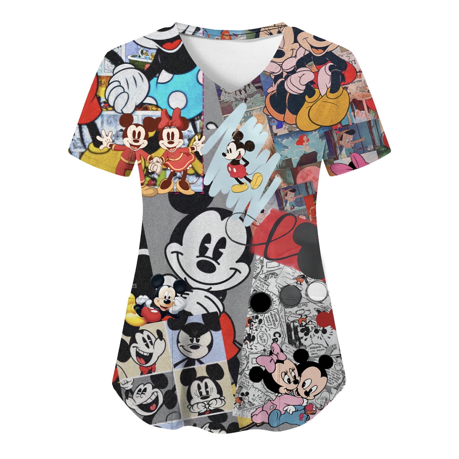 T-shirt con scollo a V t-shirt Disney Nurse Uniform Pocket Top donna 2024 Hospital Top Minnie Mouse abbigliamento donna Mickey Tees donna