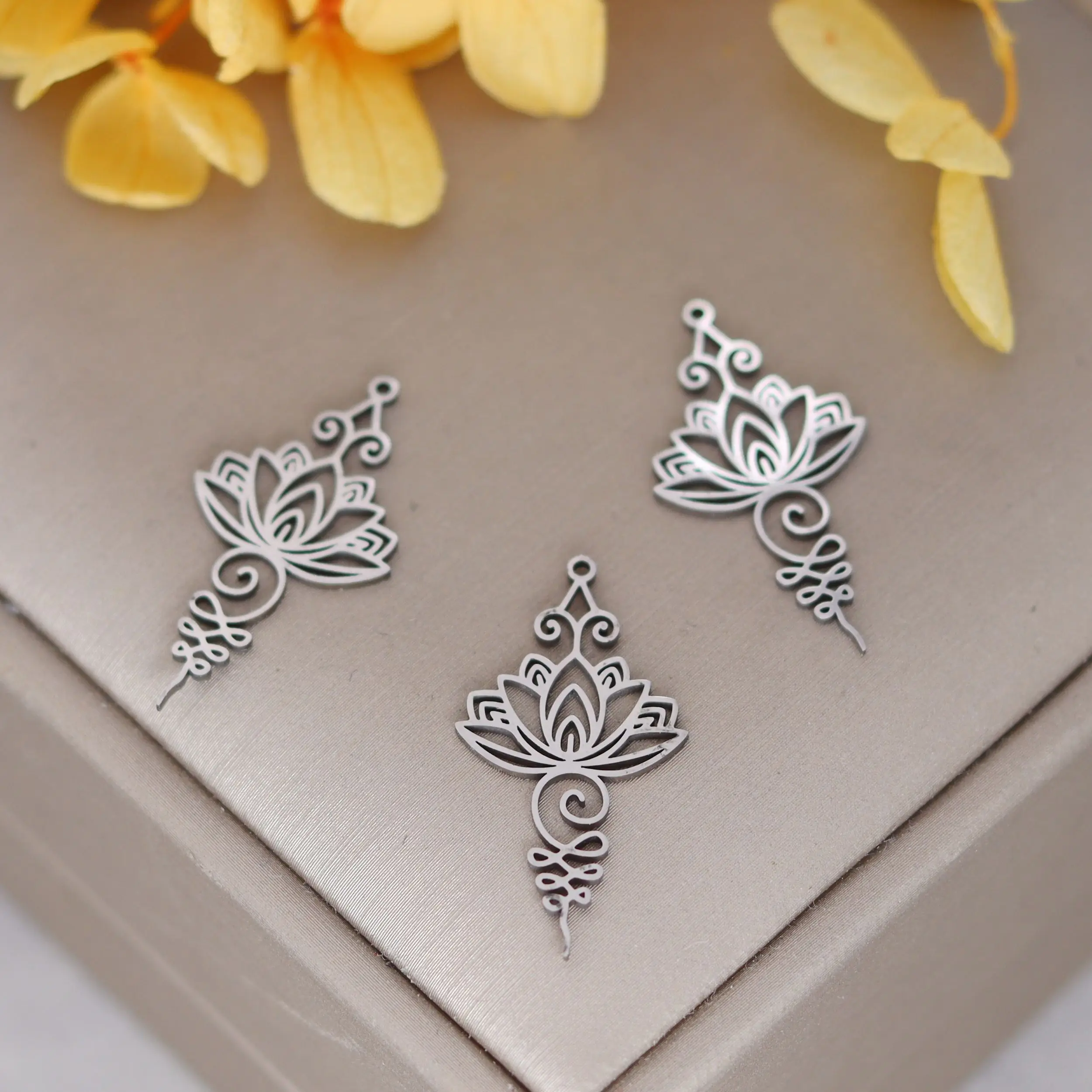 3pcs Unalome Lotus Flower Pendant Buddha Buddhism Om Yoga Charms Necklace Earrings Amulet Jewelry Making Supplies DIY