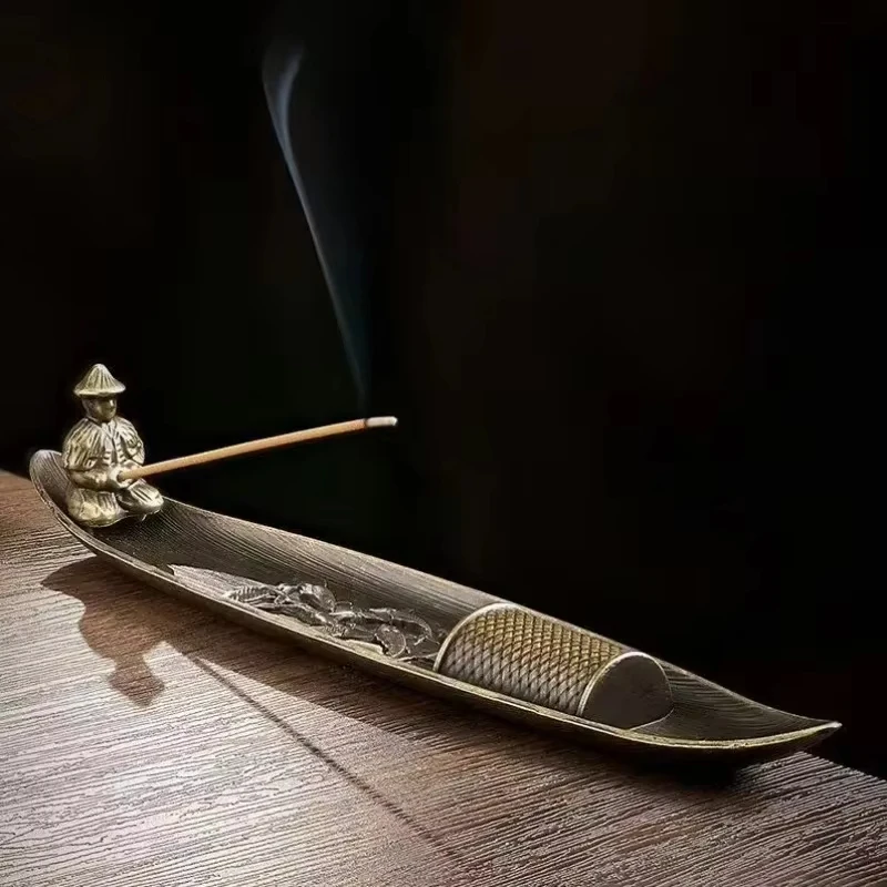 

Creative Incense Holder Aromatherapy Ornament Incense Holder Boat Old Men Fishing Japanese Style Incense Stick Burner Home Decor
