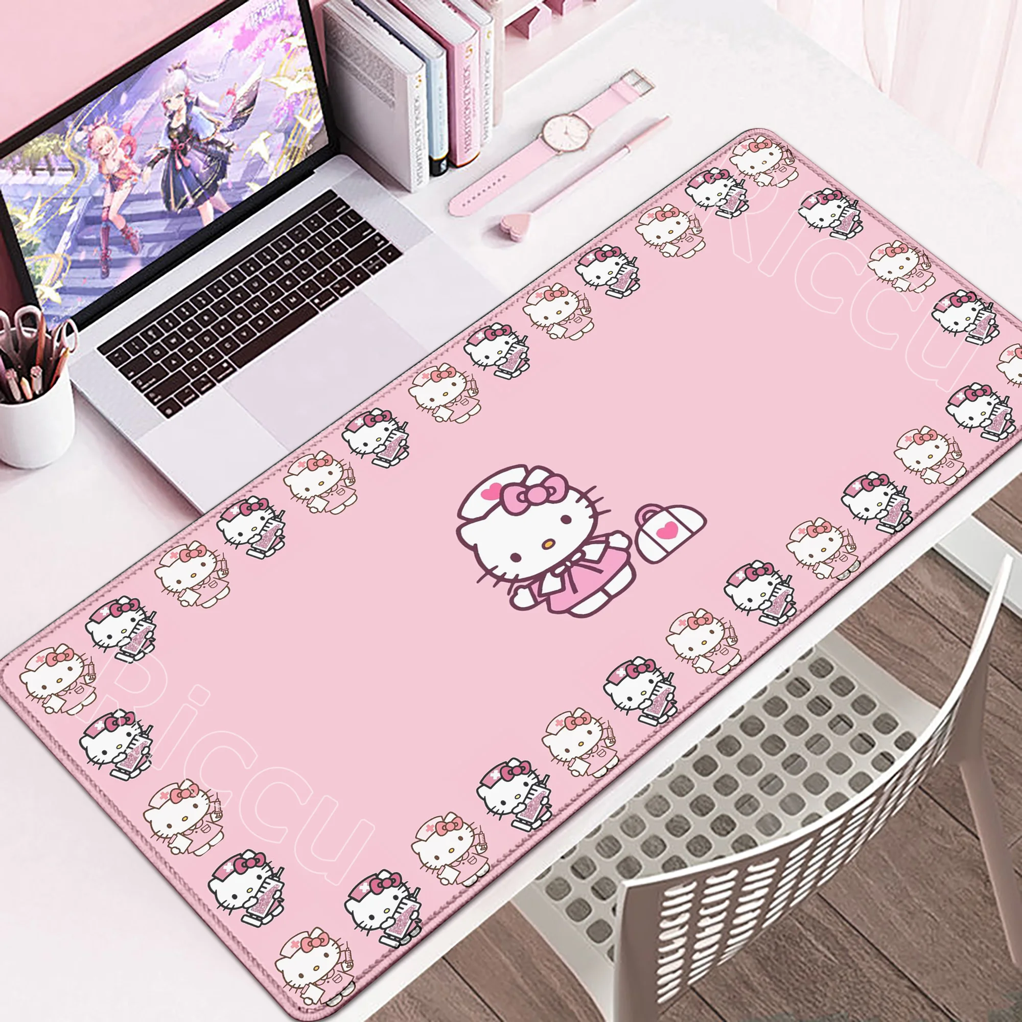

New Pretty Pink Cartoon Hello Kitty Mousepad HD Printing Computer Gamers LockEdge Non-slip Mouse Pad Keyboard PC Large Desk Pad