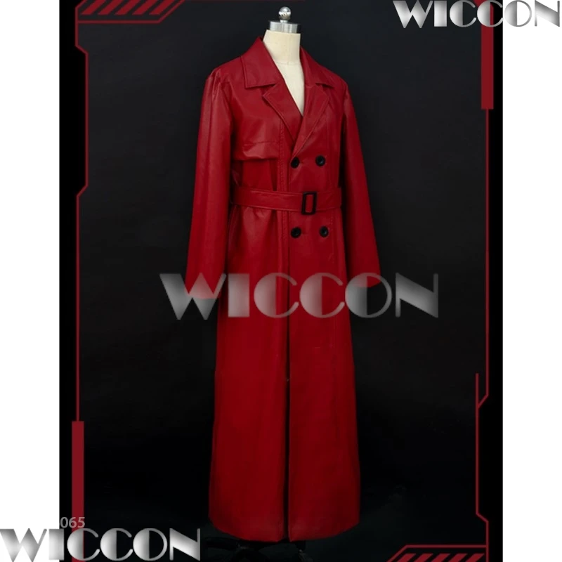 Mr Scarletella Cosplay Game Homicipher The Enigmatic Antagonist Costume Wig Long Red Trench Coat Women Men Holloween Customized