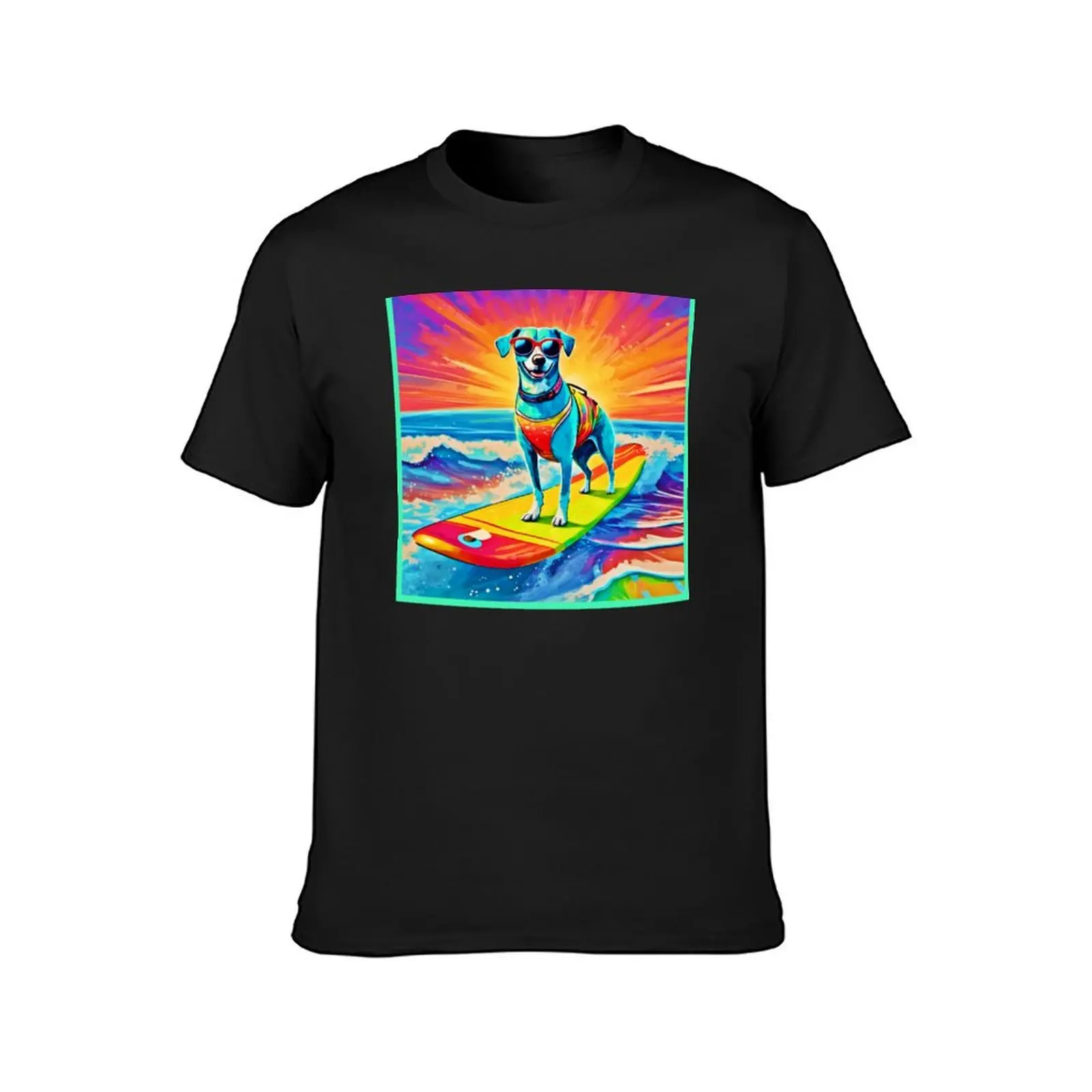 Sunny Surfing Pup: Beach Bliss T-Shirt summer top quick drying oversized plus sizes Men's t shirts