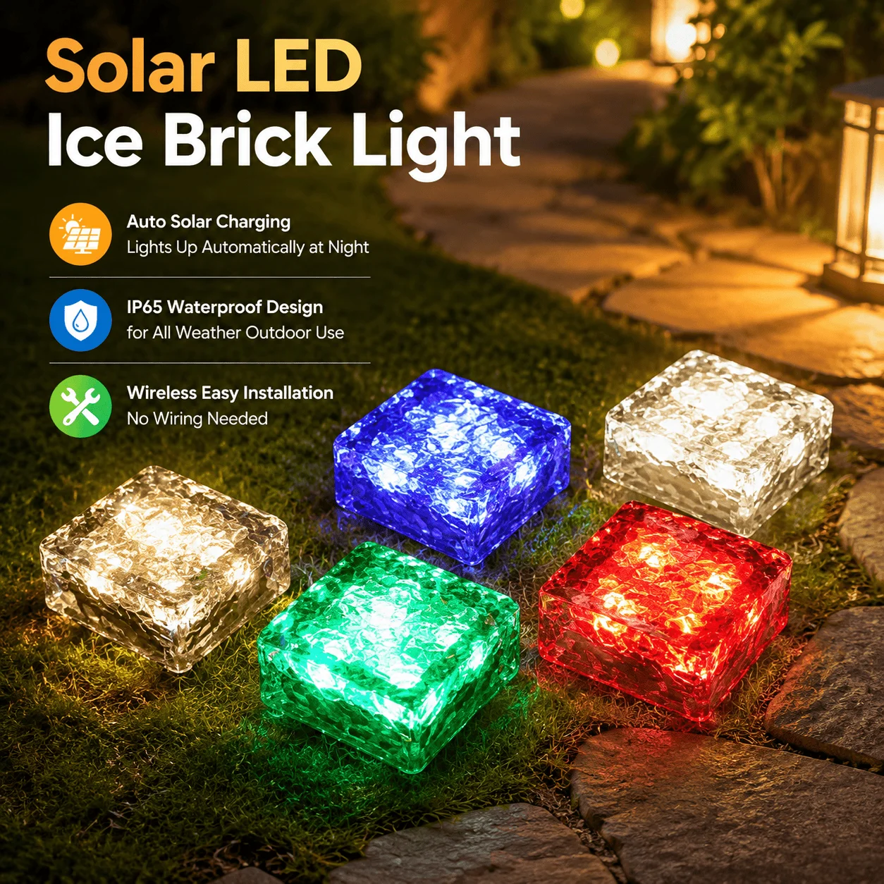Solar Ice Brick Light Outdoor Garden Waterproof LED Landscape Lighting Wireless Crystal Pathway Buried Lamp Patio Yard
