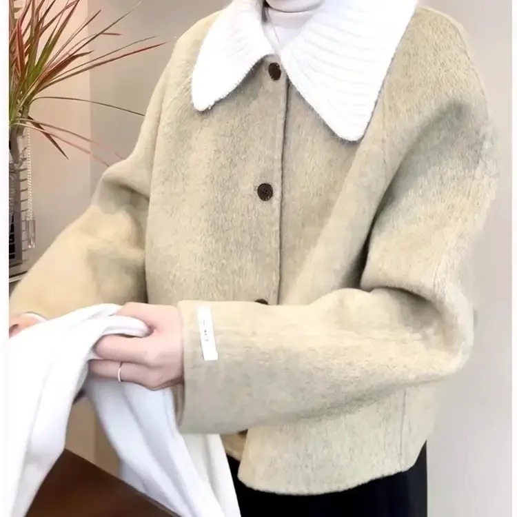 Knitted Collar Woolen Coat Women's 2024 Winter New Style Small Fragrant Short Woolen Coat  wool coat women