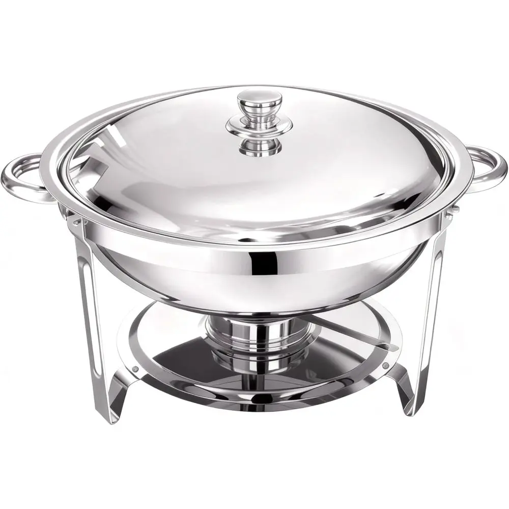 

5-Quart Silver Stainless Steel Chafing Dish Set for Buffet Warming and Catering Parties