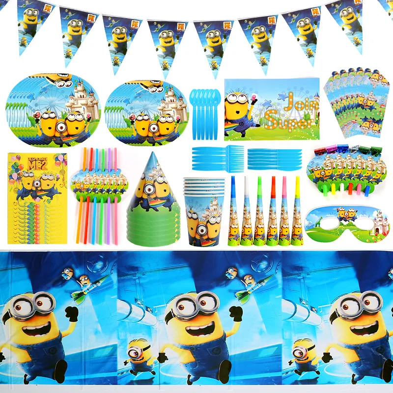 Yellow Man Minioones Disposable Tableware backdrop Birthday Party Supplies Boy Faovr Decor Sticker Flag Balloon Kid Baby Shower